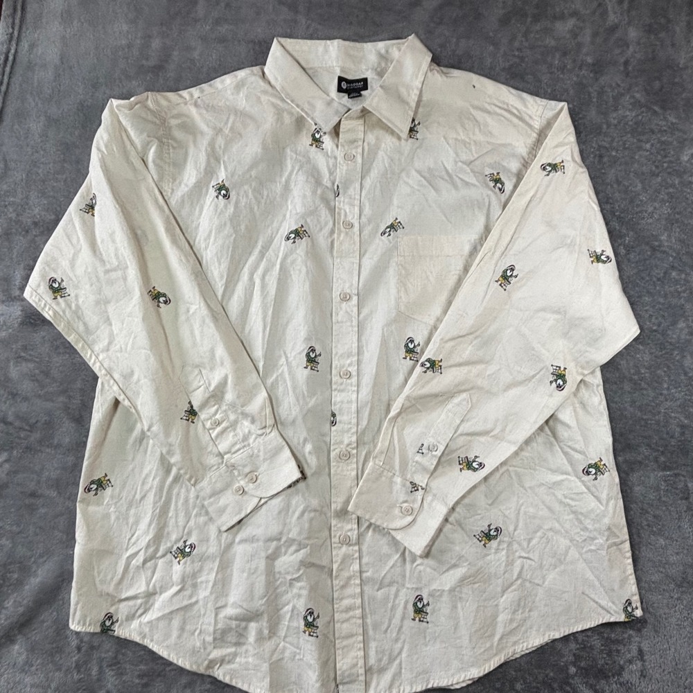 Haggar Mens Cream printed Grilling Santa Claus Button Down Shirt 2XL